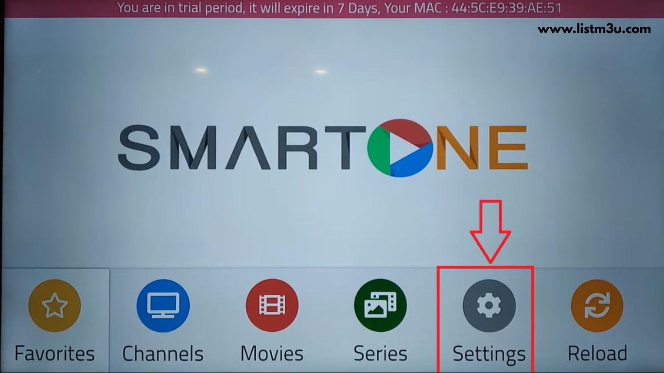 Open SMARTONE app and press Settings to configure IPTV playlist